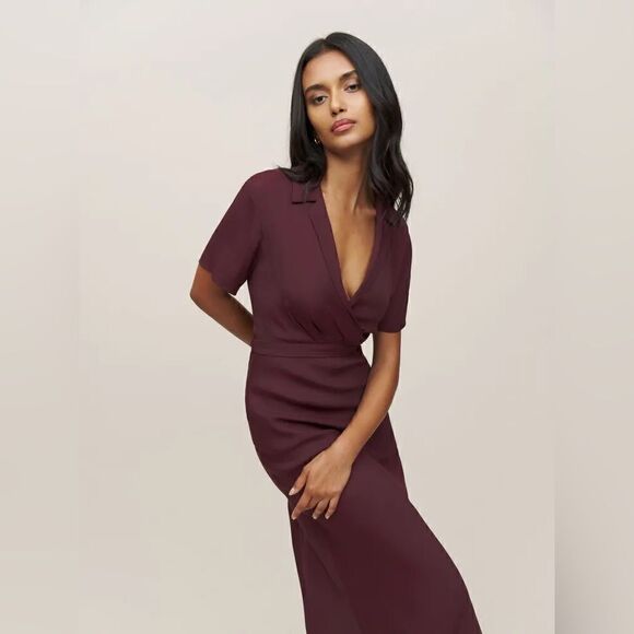 Reformation Danika Midi Dress color Prune XS - Picture 3 of 8